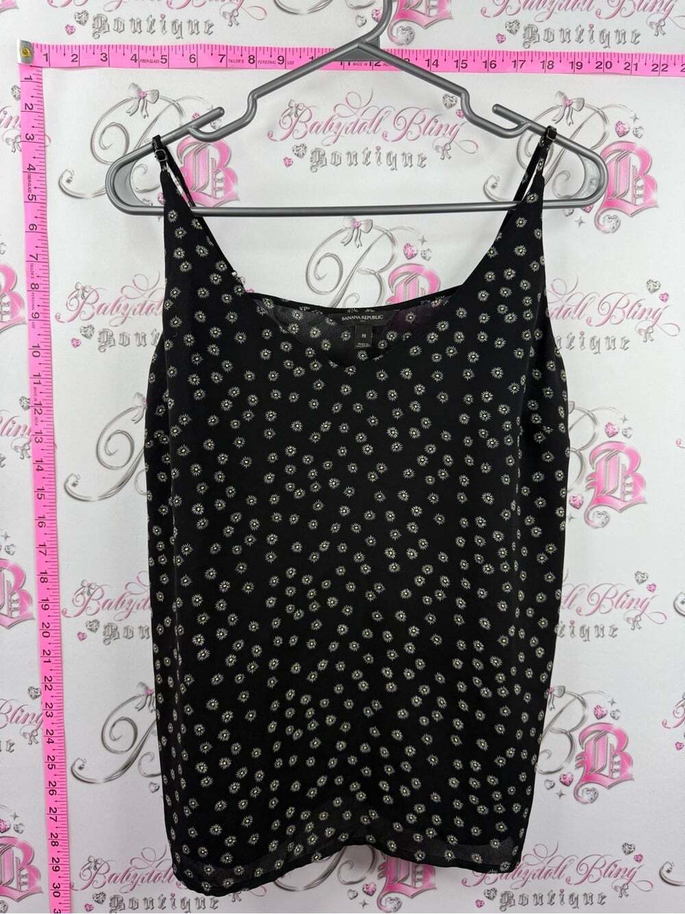 Banana Republic Black Spaghetti Strap Camisole with cream White Floral Dot Print